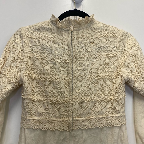 Vintage Gonzalo Bauer Girasol Mexican Tan Prairie Lace Long Sleeve Maxi Dress - Picture 10 of 16